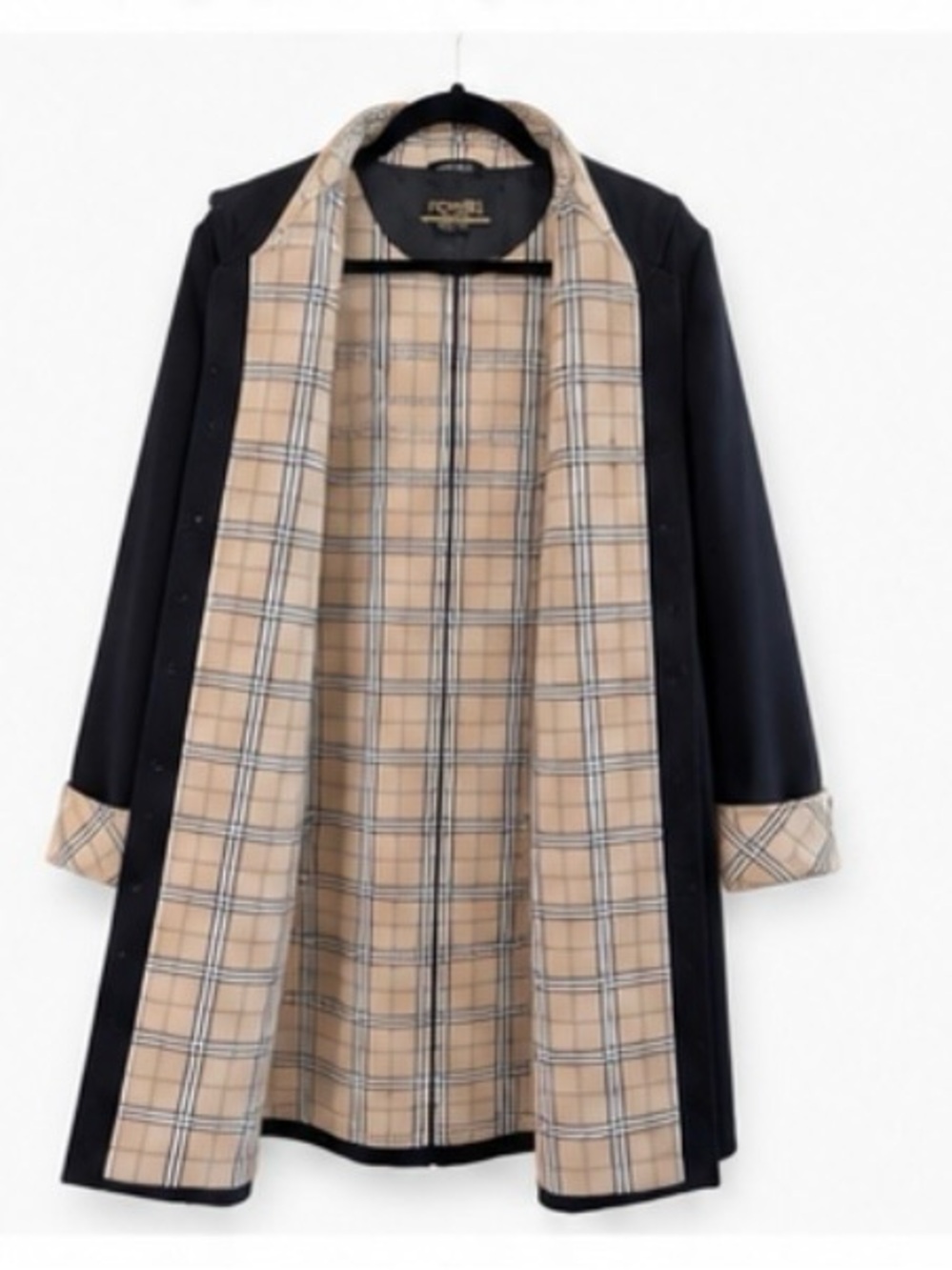 Novelli Black A-Line Plaid Lined Coat NWOT Size S